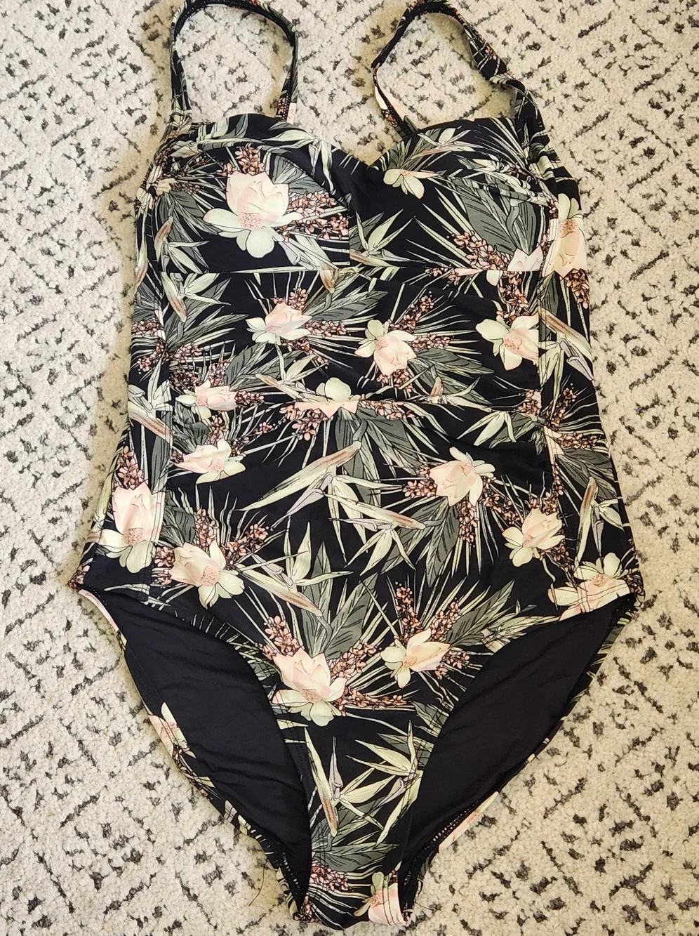 Nip Tuck Twist Front Flower One Piece Swimsuit Joanne Fern Gully Black Pink 6
